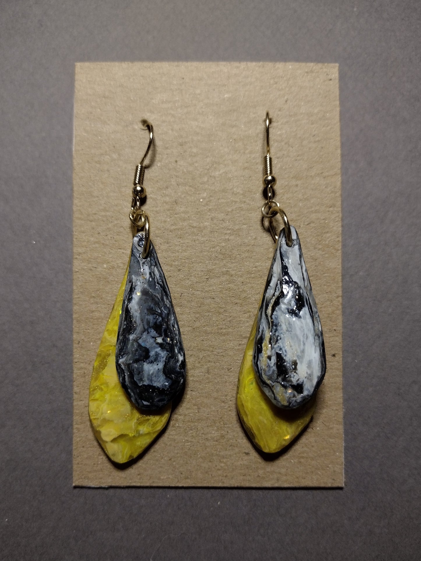 Double Layer Yellow and Black Teardrop Earrings